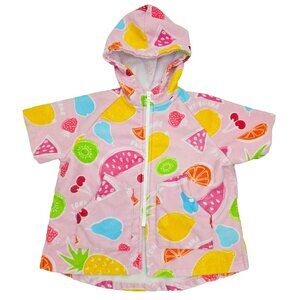 Tommy Bahama Terry Cloth Swim Cover Up Girls S/M 3-6 Pink Fruits Hoodie Beach